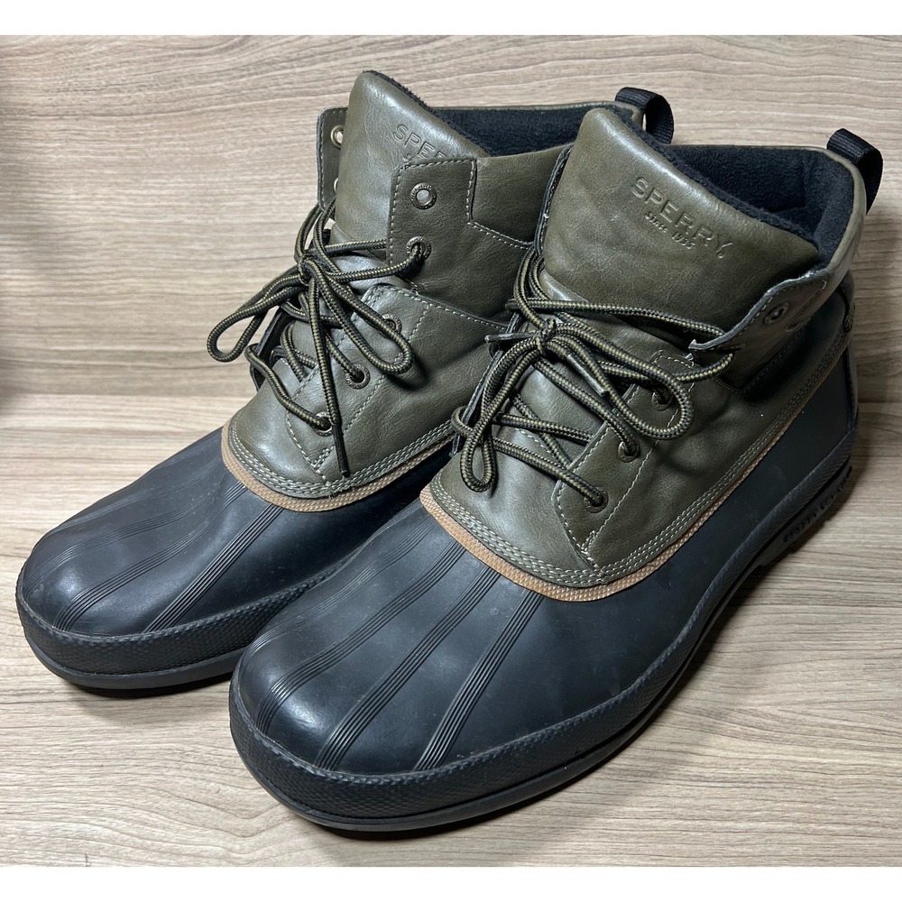 Sperry STS1955 Mens Duck Boots Waterproof Thinsulate Olive‎ Black Size 13